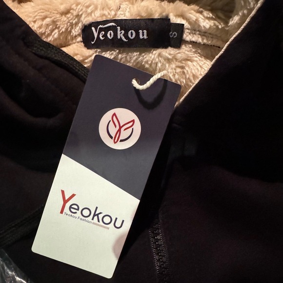 NWT Yeokou Black Sherpa Lined Full Zip Hoodie Jacket Cozy Winter Small - Picture 5 of 8